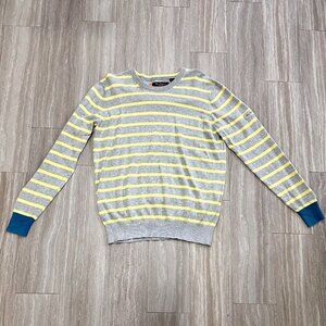 Ben Sherman Men's XL Striped Sweater Gray Yellow Blue-Green Cuffs